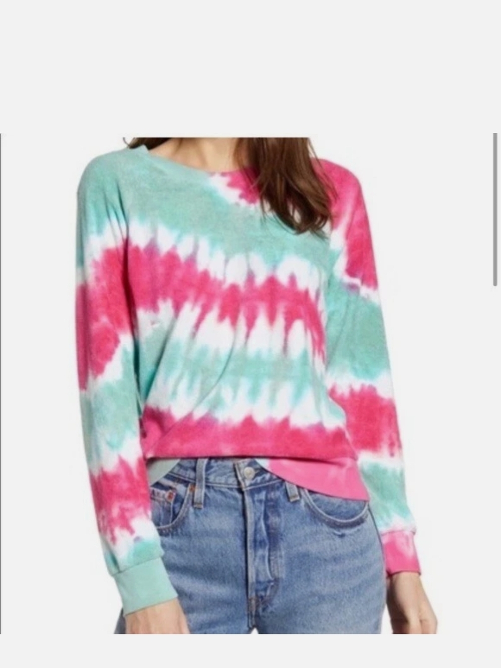 Wildfox Women's Fiona Tie Dye Terry Sweater Pink & Aqua S Small